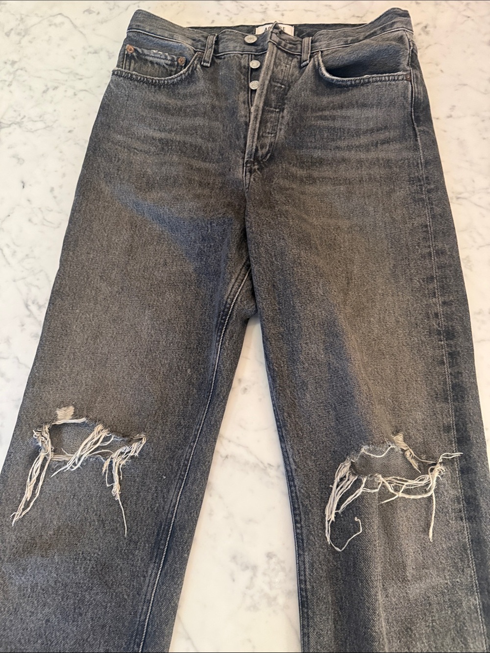 Agolde Distressed High Rise Gray Jeans